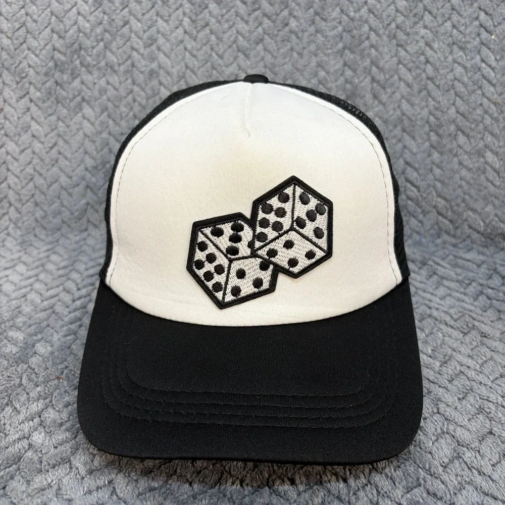 Black White Dice Embroidered Trucker Hat Snapback Mesh Cap 0887